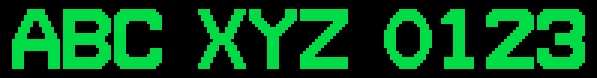 16x20 font specimen: ABC XYZ 0123
