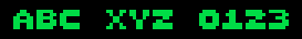 6x6 font specimen: ABC XYZ 0123