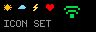 Sun, cloud, bolt, heart icons plus a 2x wifi icon