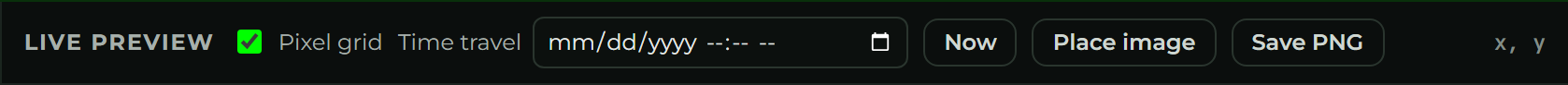 The time-travel field, Now button, and pointer position readout
